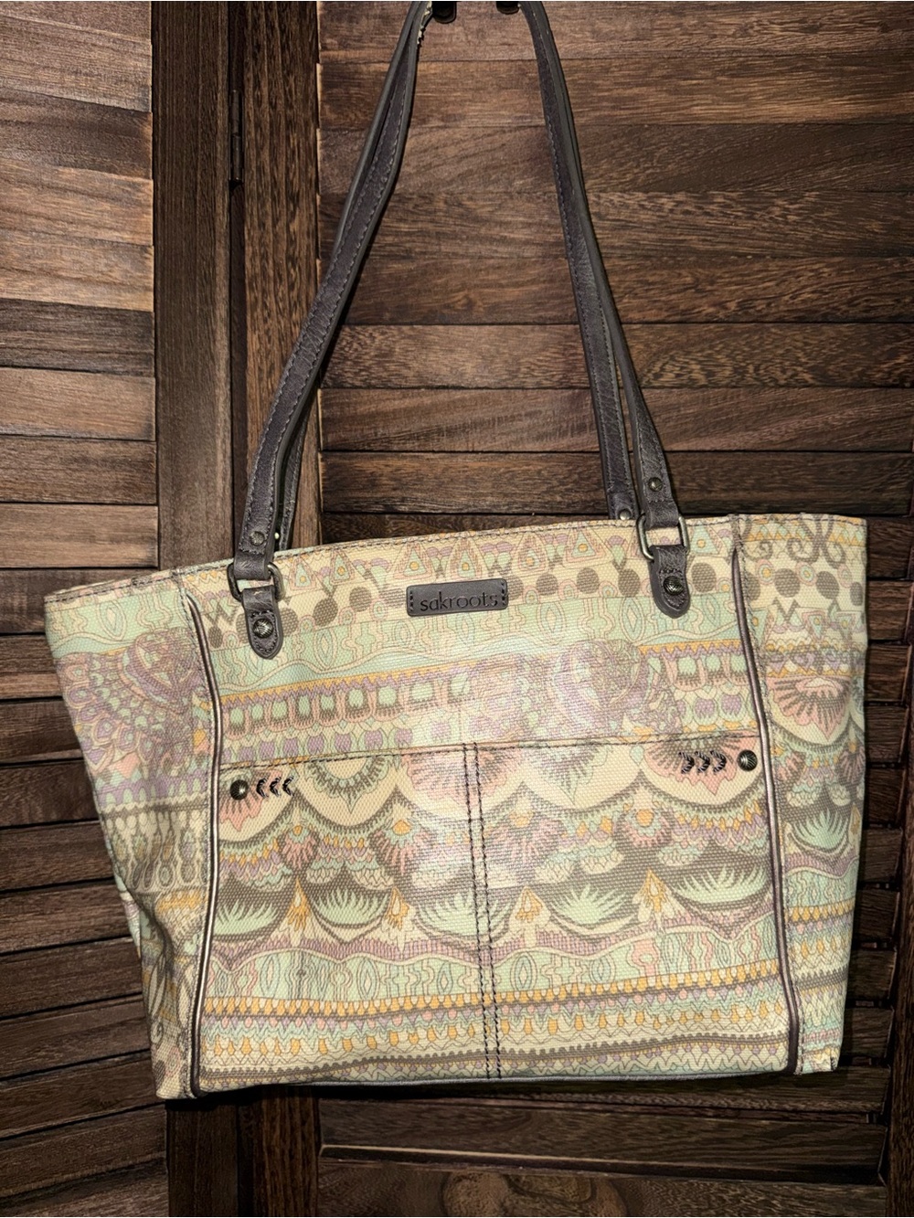 Sakroots Artist Circle One World Large Tote Shoulder Bag Pastel Boho